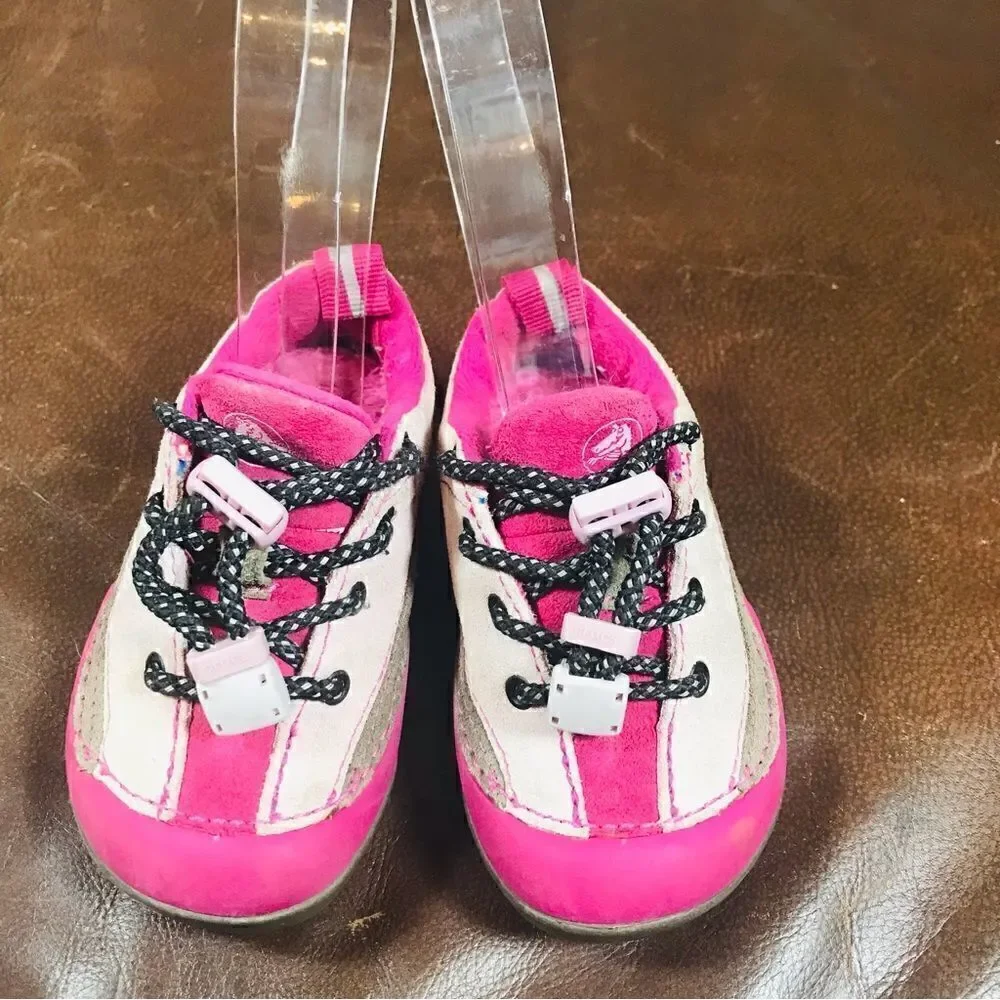 ✅Crocs toddler pink lace tie shoes